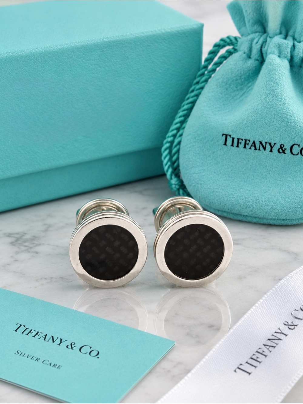 Tiffany & Co. Paloma Picasso Carbon Fiber Sterling Silver Vintage Cuff Links 925
